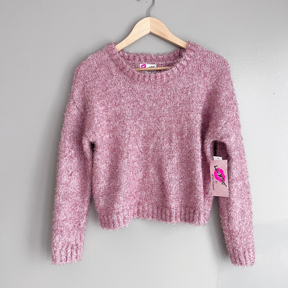 Luv Betsey Betsey Johnson Tween Feather‎ Sweater Pink Metallic Girls 14/16 NWT